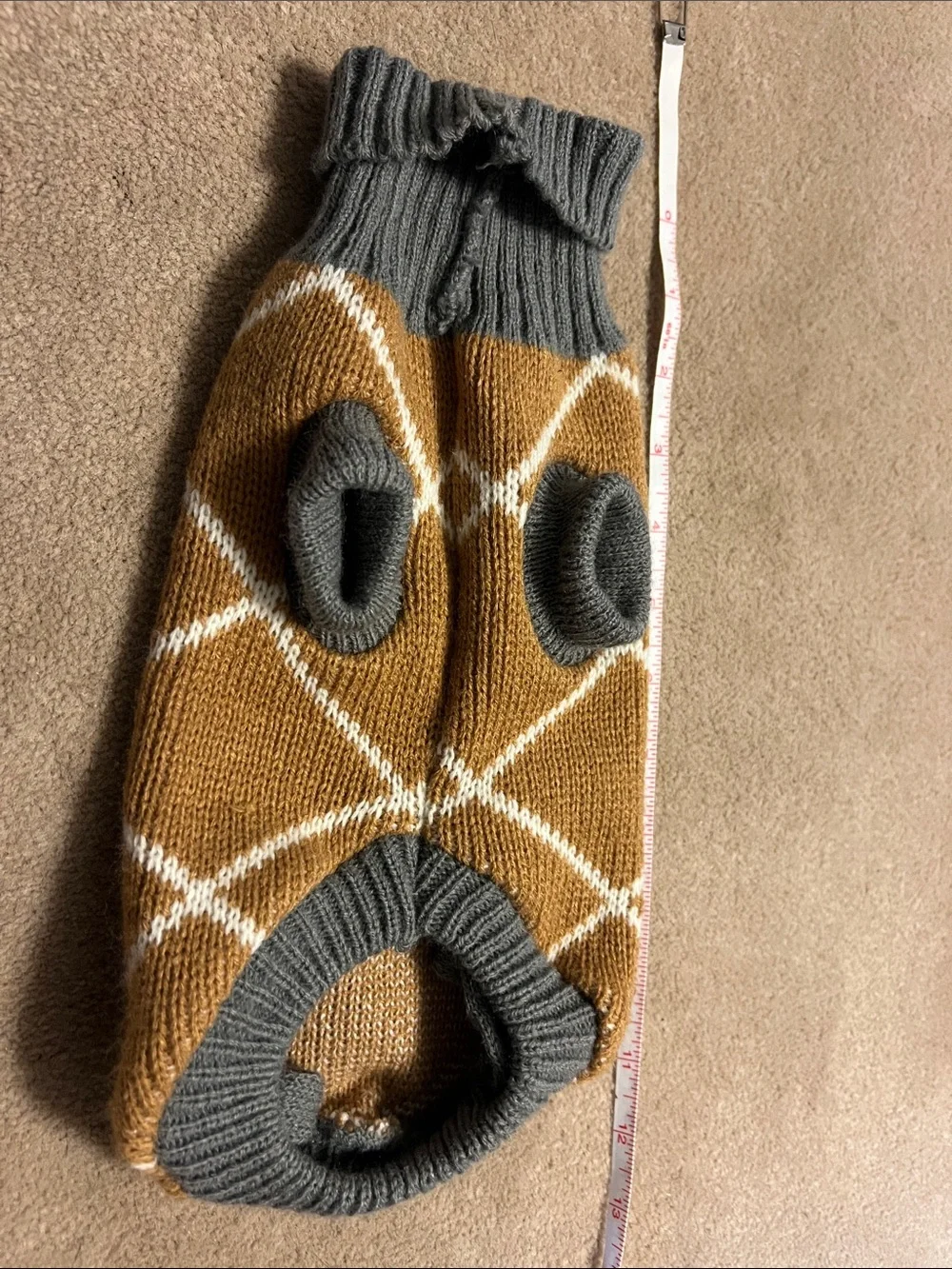 Cozy Argyle Knit Pet Sweater - Mustard & Gray